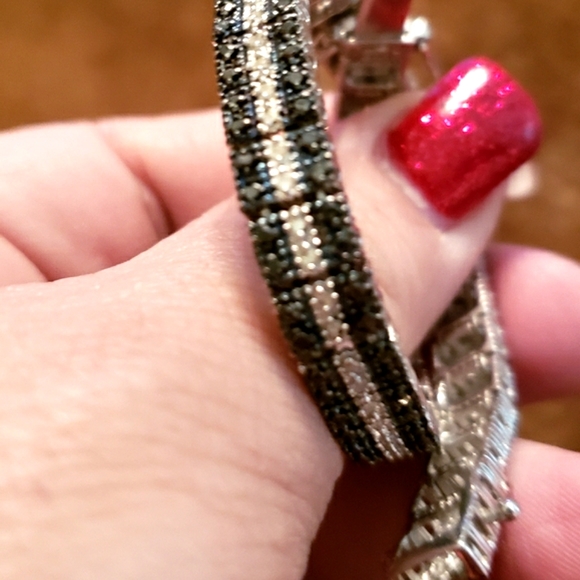 7.5" Blue +White Diamond Sterling Silver Bracelet /w platinum overlay, 1 carat - Picture 1 of 7